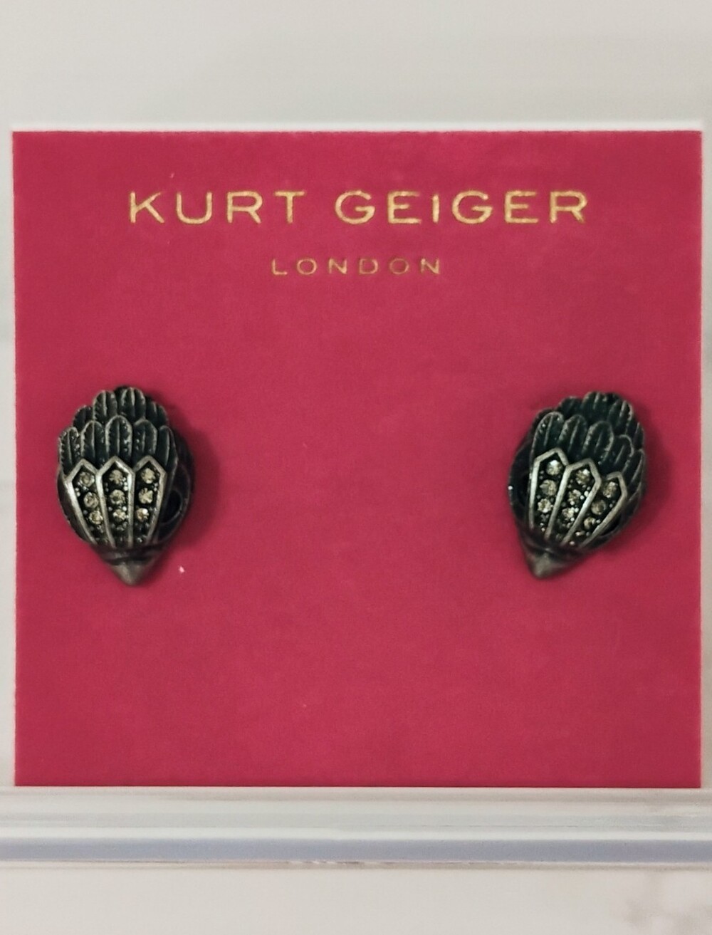 NWT Kurt Geiger Pierced Earrings - Black Crystal Shell Eagle Head